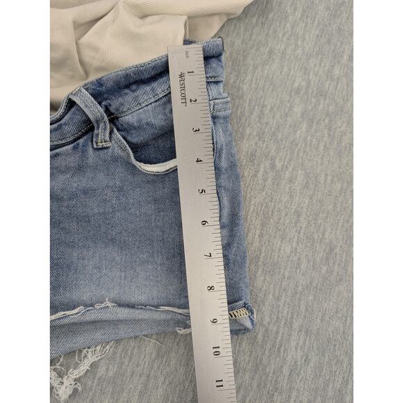 Blanqi Denim Maternity Shorts Womens Medium Blue Over Belly Stretch Distressed - Picture 9 of 10